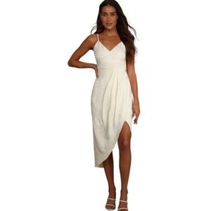 Lulus Womens Truly Exquisite Jacquard Tulip Asymmetric Midi Dress Size XL Cream